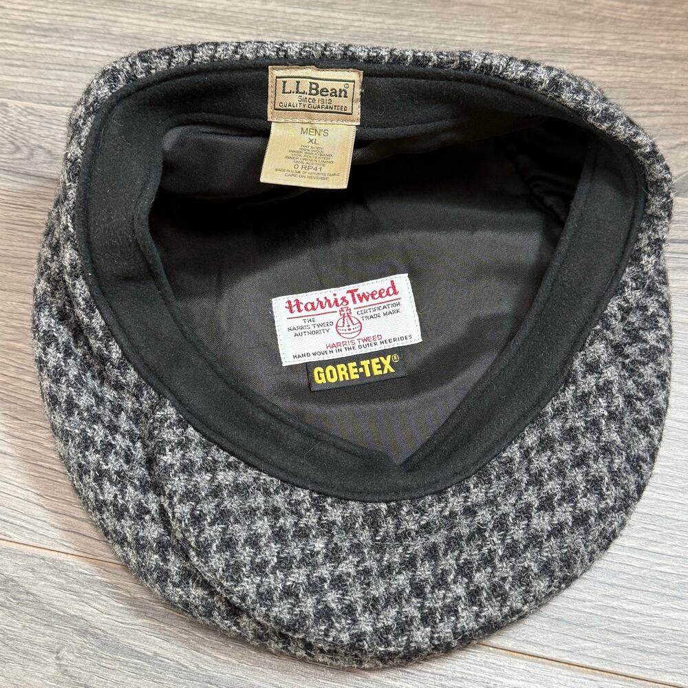 LL Bean Harris Tweed 100% Wool Flat Cap Size XL Houndstooth Newsboy Golf GRE-TX